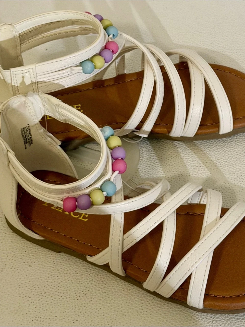 The Children’s Place Girls White Beaded Gladiator Sandals Size 1 NWT Summer